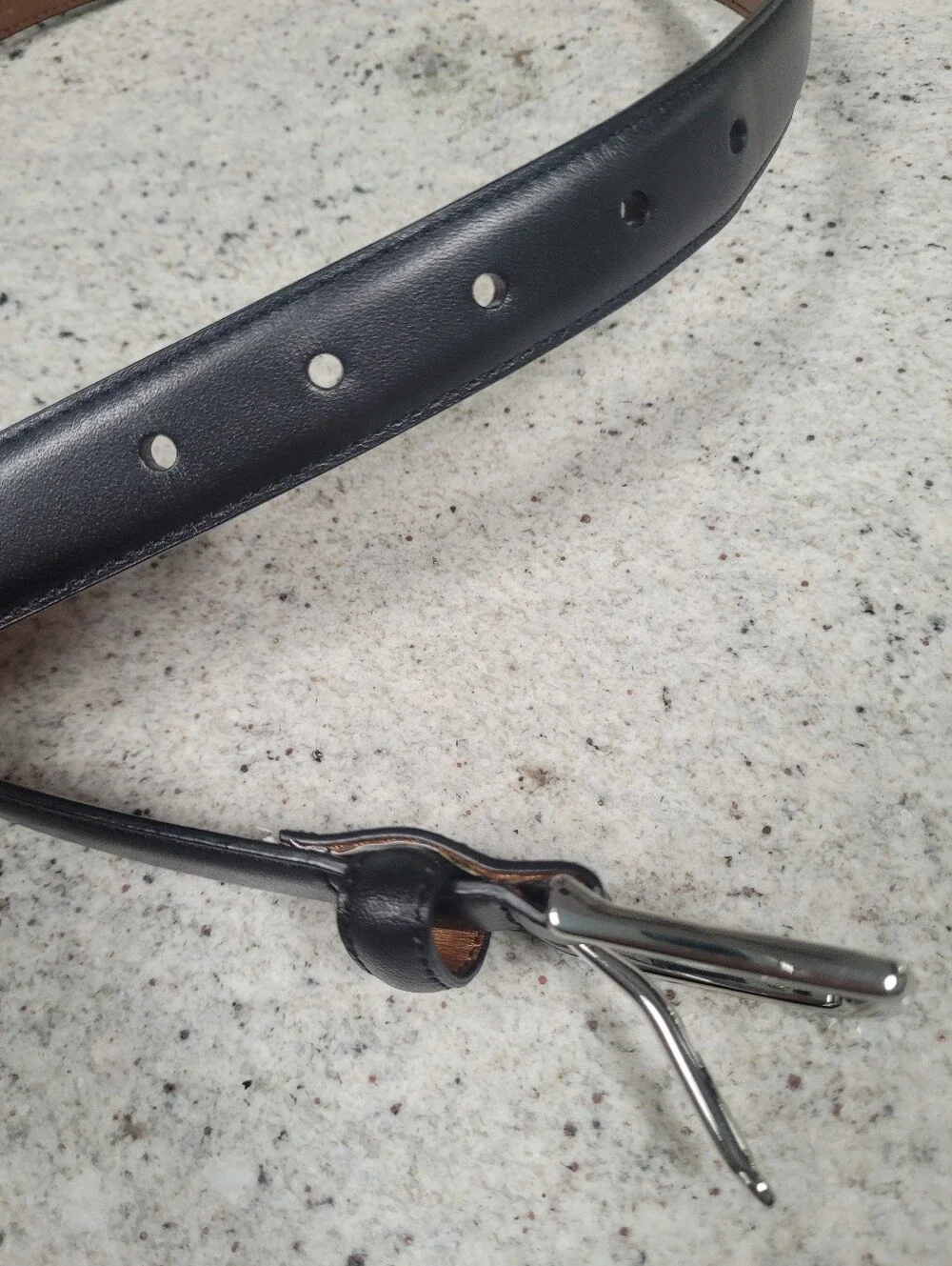 Ralph Lauren Belt Black Leather 32 Silver Buckle
